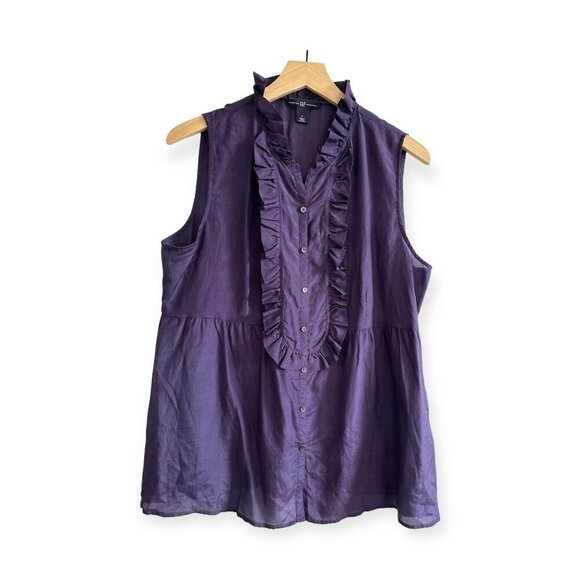 Gap sleeveless blouse with ruffles, Silk/Cotton blend, Size L, Purple - Picture 1 of 12